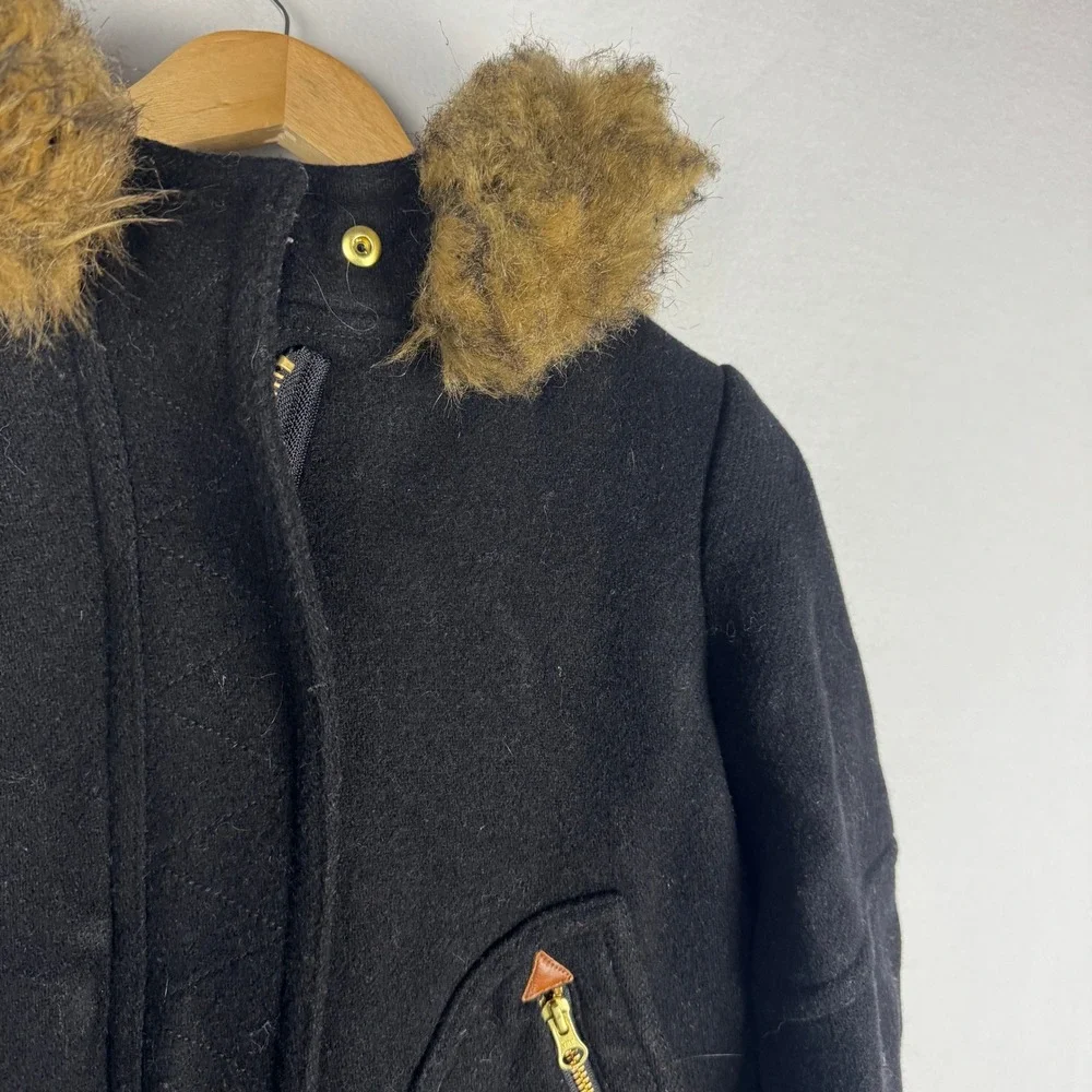 J.Crew Chateau Parka Italian Stadium-Cloth Wool Black Hooded Coat J5488 Women 10 - Picture 15 of 16
